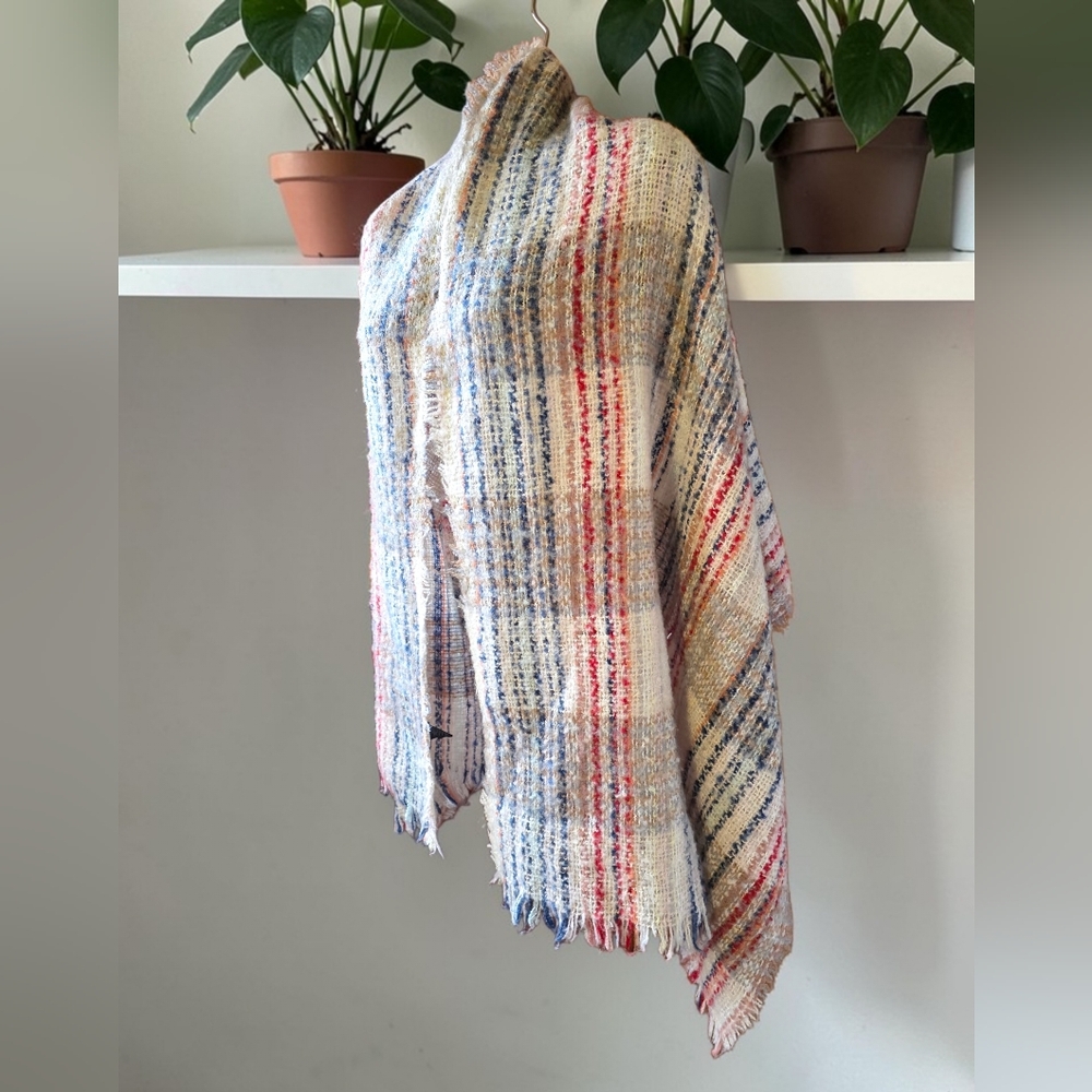 Modena Multi-colored Plaid Blanket Scarf or Wrap Featuring Frayed Fringe Edges - Picture 2 of 6